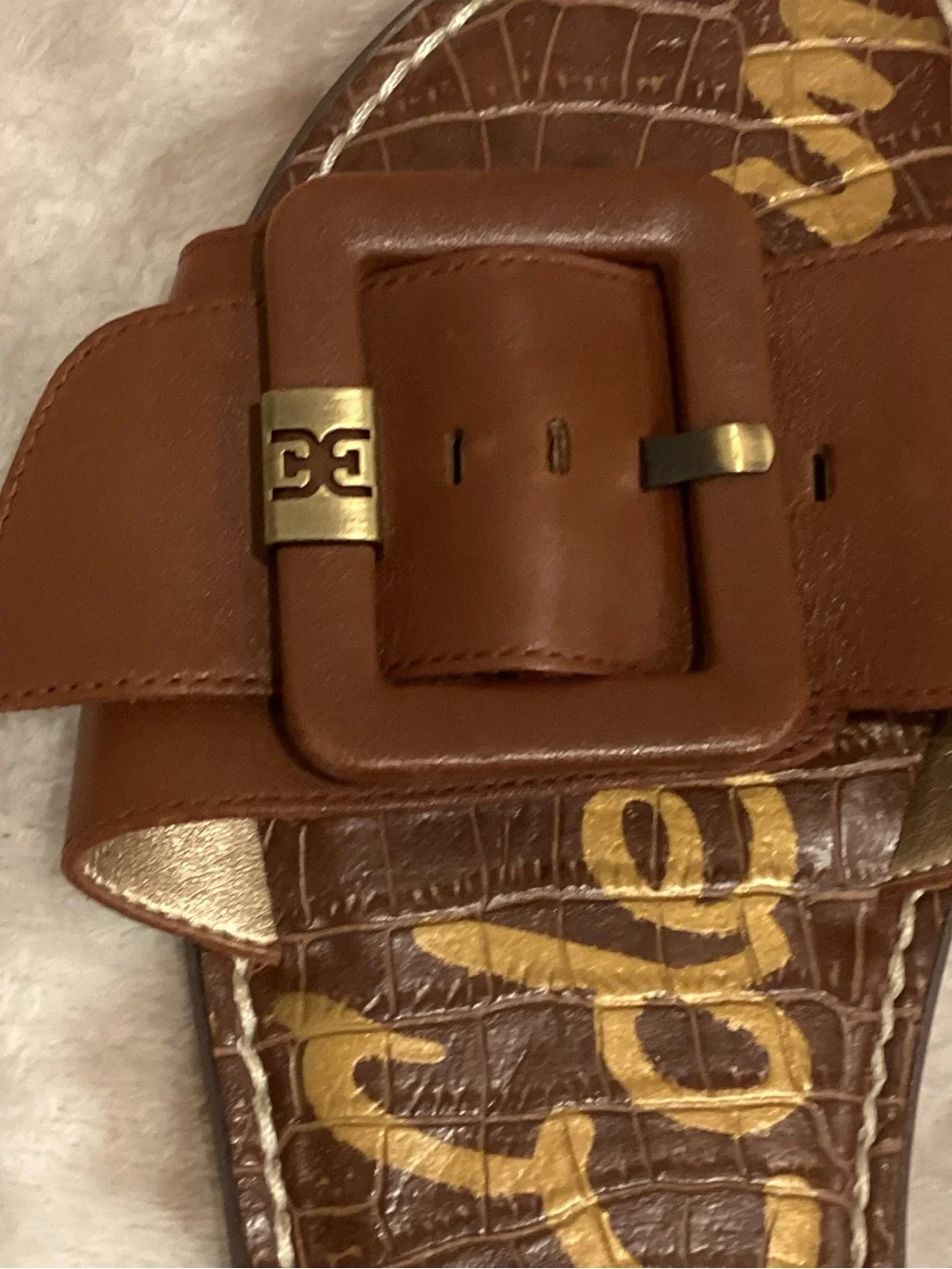 Sam Edelman Gaige Tan/Saddle Leather Buckle Slide Sandals, Size 8 1/2 - Picture 9 of 13